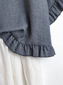 Linhara Women Plus Size Solid Color Round Neck Batwing Sleeve Loose Ruffle Hem Blouse