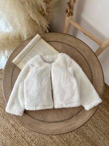 SHEIN 女婴幼儿/新生儿（0-3岁）休闲轻便连帽夹克，适合春夏季日常穿着 - 白色 - 查看 1