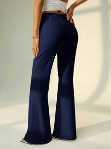 SHEIN SXY Low Waist Solid Flare Leg Skinny Suit Pants Party Sexy Elegant Date Night Party Navy Blue Pants Flared Pants,Fall Clothes For Women - Blue - View 2