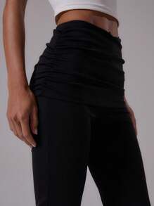 Musera Sport 高腰褶皱侧围裹式喇叭瑜伽裤活力健身夏季 Padel 俱乐部健身房健身 - 黑色 - 查看 5