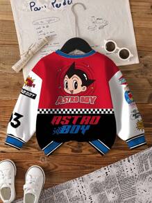 Astro Boy X SHEIN Pullover mit rundem Ausschnitt und Langarm, Kontrast-Farbdruck mit Cartoon-Jungenfigur - Weiss - Übersicht 2