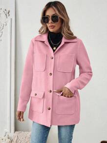 EMERY ROSE Áo khoác nữ tay dài đơn hàng khuy đơn màu có túi rộng rãi - Hồng - Xem 4