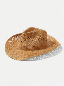 MUSERA Sombrero de vaquero de paja con ala rizada, lazo de paja, sombrero de playa transpirable para protección solar de estilo western y de festival