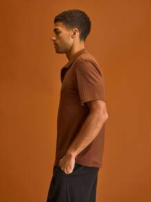 Musero Men Ribbed Short Sleeve Buttonless Polo Shirt Summer Holiday Vacation - Coral Orange - View 2