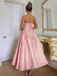 Glamine Charm 优雅复古3D花卉压花无袖喇叭下摆女式连衣裙 - 粉色 - 查看 2