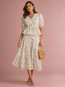 Enchnt 女式优雅碎花镂空刺绣衬衫，夏季 - 彩色 - 查看 2