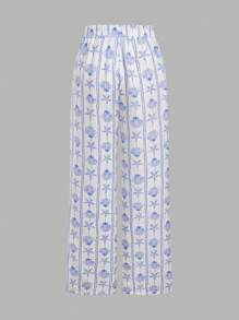 SHEIN EZwear 女士夏季度假休闲字母贴布直筒裤 - 彩色 - 查看 6
