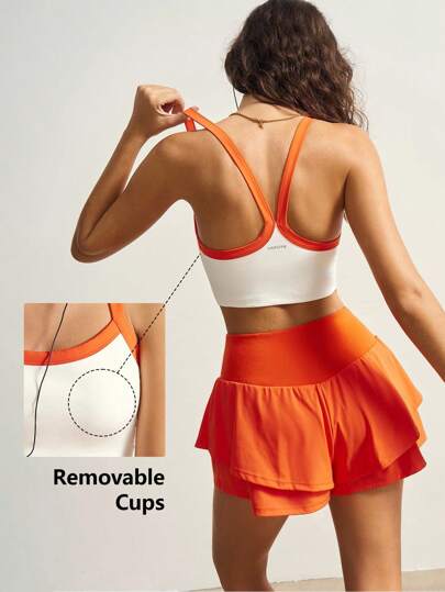 VARSIVA 女士健身套装 女士夏季撞色绑带短款吊带背心和高腰短裙 女士健身套装 两件套网球套装 两件套瑜伽套装