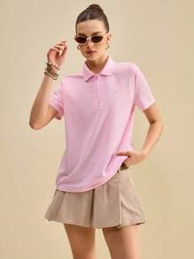 Muvela Áo thun nữ cổ polo màu hồng mới về mùa hè & thu 2025 thiết kế thêu cổ áo polo màu hồng thường ngày lễ hội âm nhạc đồng quê Y2K phong cách đường phố cổ điển văn phòng hẹn hò tiệc tùng đi chơi sân bay trở lại trường học - Màu Hồng baby - Xem 7