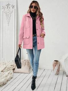 EMERY ROSE Áo khoác nữ tay dài đơn hàng khuy đơn màu có túi rộng rãi - Hồng - Xem 6