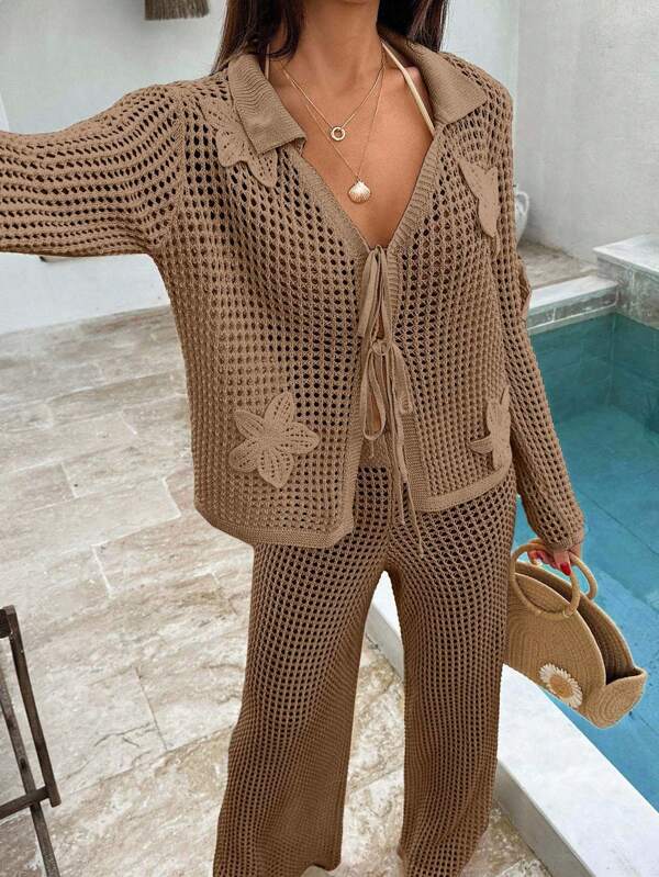 EURMUSE Women's Women Summer Crochet Beach Vacation Spring Resort Wear Boho Cotton White Party Sun Dress Outfits For Women Two Pieces 2pcs Set Co-Ord Beach Wear