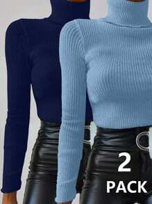 SHEIN 2 pezzi Maglioni lunghi a collo alto e maniche lunghe, stile attillato, versatili per le donne