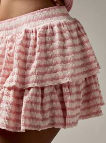 MISSGUIDED Tiered Ruffle Mini Skirt Textured Gingham Beach Cover Up Spring Summer Resort Wear Poolside Layered A Line Vacation Fashion - Pink - View 3