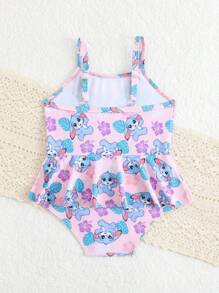 Infant Girls Cartoon Print One-Piece Swimsuit, Cute & Suitable For Swimming - Multicolor - View 2