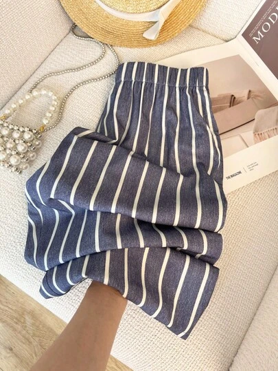 Resyla Women Casual Striped Drawstring Waist Straight Leg Pants, Suitable For Home, Outdoor, Vacation, Commute, Everyday Casual Wear Fall Cloth For Women