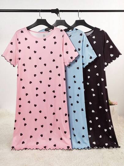 SHEIN Plus Size Comfy Knit Heart Pattern Dress Set 3 Pcs