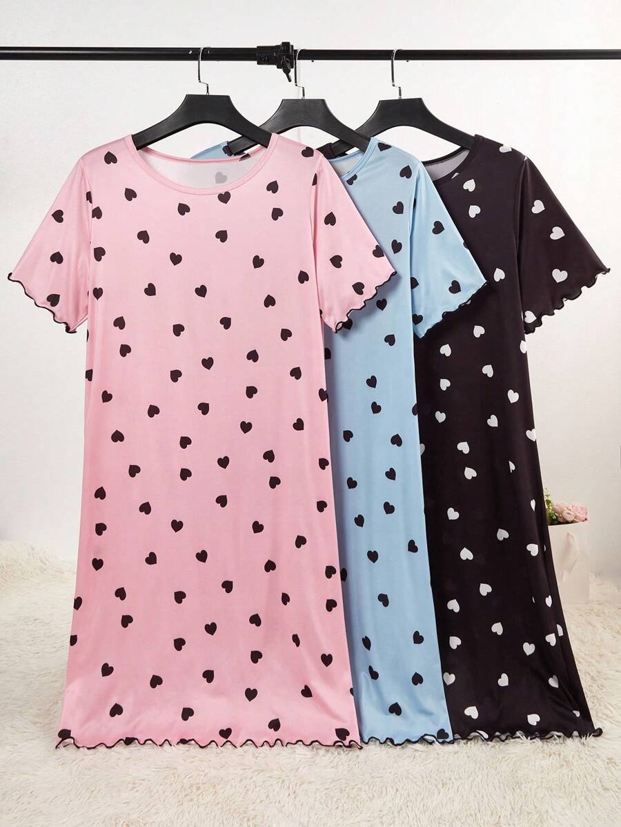 SHEIN Ensemble robe en tricot confortable à motif cœur grande taille - Multicolore - Voir 1