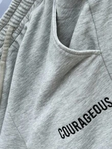 SHEIN Teenager Boys Casual Street Slogan Embroidery Sweatpants Shorts, Versatile & Comfortable, Suitable For Commuting, School, Daily Casual, Travel, Sports, Spring/Summer - Light Grey - View 6