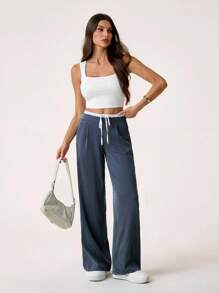SHEIN Tall Women's Casual Commuting Striped Straight Leg Pants