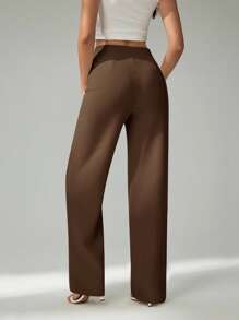SHEIN Tall Summer Ladies Light Beige Suit Pants, Commuting And Elegant Dating - Brown - View 2