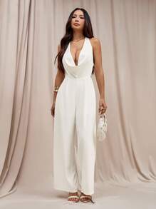 SHEIN PETITE 女士纯色露背无袖连体裤 - 白色 - 查看 2