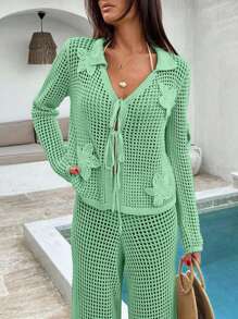 SHEIN Conjunto de 2 piezas de vestido de verano de algodón blanco con diseño de ganchillo y estilo boho para vacaciones en la playa o fiestas al aire libre