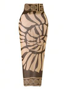 Swim Oasis 2025新款女式泳衣，提花面料纯色连体泳衣，带定位印花网眼长裙，海滩度假休闲泳衣套装，夏季