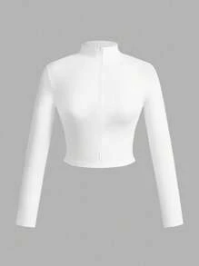 Slaydiva 3 件套简约休闲女式秋冬弹力半拉链 T 恤，V 领，紧身长袖，白色 + 黑色 + 灰色