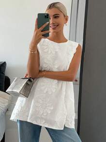 Livesso Women All-Over Floral Decor Sleeveless Round Neck Casual Vacation Summer Tank Top - White - View 6