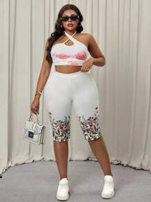 SHEIN PETITE CURVE 大码休闲百搭纯色紧身裤 - 白色 - 查看 7