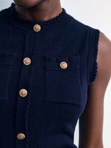 Maija Women's Solid Color Sleeveless Knitted Summer Dress Button Dress Jeans Dress Woman Polo Dress Vest Dress Mini Dress Going Out Tops Airport Outfit Women Business Casual Woman Office Outfits For Women Work Clothes Women Teacher Outfits For Women Teacher Shirts Teacher Outfits Off The Shoulder Fall Sweaters Formal Dresses For Wedding Guest  Sweater Dresses