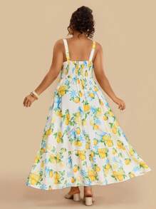 Travachic Robe élégante sans manches avec design à boutons et imprimé de fruits pour femmes grandes tailles