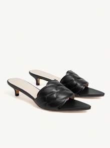 CUCCOO CHICEST Women's Elegant Casual Minimalist All-Match Black Faux Leather Pointed Toe Kitten Heel Sandals, Suitable For Workplace, Holiday, Beach, Versatile, Halloween - Black - View 8