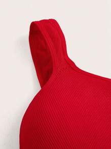 SHEIN Velisys Minimalist Solid Color Comfortable Padded Sports Bra Red Crop Top Red Bra Top Tops With Built In Bra Red Top Red Ribbed Crop Top - Multicolor - View 7