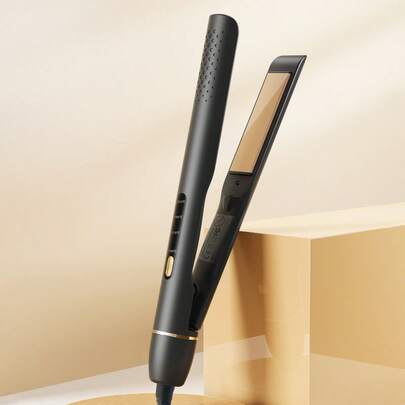 Teckwe 快速加热可调温直发器和卷发器，双电压，钛板平板夹，减少毛躁，使头发更亮泽顺滑，适合旅行和家庭使用，黑色 - 英国插头