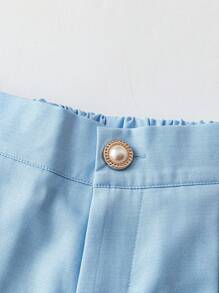 SHEIN Tall 全新女式梭织面料褶皱 A 字型前拉链后松紧腰修身中腰休闲短裤 - 藍色 - 查看 4