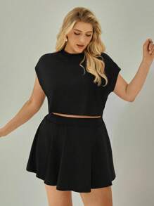 SHEIN Essnce 女性加大號T恤和裙子運動休閒雙件套裝