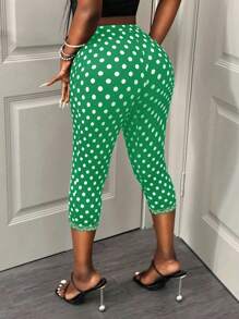 BamGleam Quần legging lửng cạp cao in chấm bi dành cho nữ, phong cách đường phố. - màu xanh lá - Xem 2