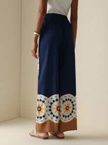 Lyxana Women Elastic Waist Placed Floral Wide Leg Pants Fall Cloth For Women - Multicolor - View 2
