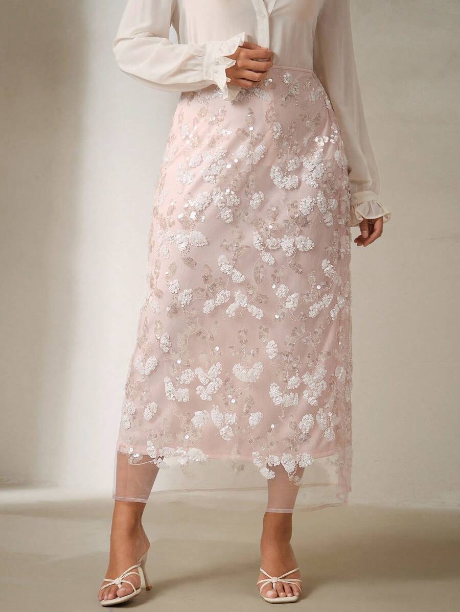 Anewsta 大码女式优雅亮片长款紧身裙，休闲春季、节日、度假、节日装，奶油黄 - 粉色 - 查看 1