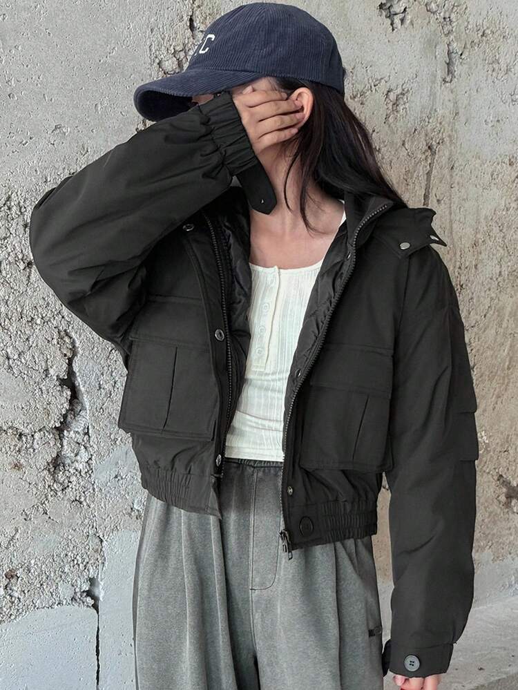 Tween Girls Hooded Solid Color Utility Pocket Padded Coat Winter