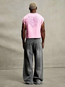 PAVTROS Manfinity Streetrush 男士街头风，INS 联名款粉色蜘蛛网创意爱心 3D 刺绣无袖上衣。这款上衣采用超大图案刺绣设计，宽松舒适，完美诠释街头摇滚美学。适合音乐节和情侣日常穿着，是送给男友或老公的理想礼物。 - 粉色 - 查看 2