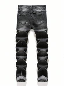 SHEIN Jeans negros rotos y desgastados de estilo vintage Y2K con cortes y roturas, de tela elástica, para niños y adolescentes, ropa casual y de uso diario para otoño, invierno y vuelta al cole, ideal para fiestas, festivales y streetwear - Negro - Ver 3
