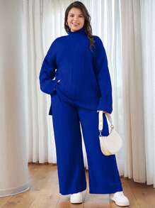 EURMUSE SUÉTER INFORMAL CON CUELLO ALTO TALLA PLUS - Azul - Ver 4