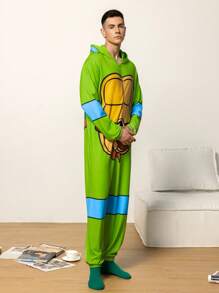 TEENAGE MUTANT NINJA TURTLES | SHEIN Men's Cartoon Pattern Hooded Long Sleeve Loungewear Jumpsuit, Fall