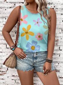 EMERY ROSE Plus Summer Floral Print Tank Top Flower Tank Top Back To School - Multicolor - View 5