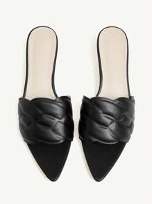 CUCCOO CHICEST Women's Elegant Casual Minimalist All-Match Black Faux Leather Pointed Toe Kitten Heel Sandals, Suitable For Workplace, Holiday, Beach, Versatile, Halloween - Black - View 9