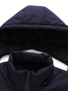 Manfinity Homme Men Long Sleeve Warm Navy Blue Outdoor Puffer Coat For Winter With Hooded Design , Warm, Men Outerwear , Fall - Navy Blue - View 4