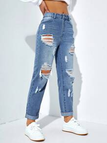 SHEIN Essnce Quần Jeans Skinny Co Giãn Thường Ngày Cho Nữ Dài 7/8 - Rửa nhẹ - Xem 4