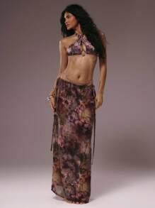 Musera Resort Printed Low Waist Bead Detail Maxi Beach Coverup Skirt Coord Bottoms Only Summer Ibiza Fits Holiday Vacation Sexy Beach Romantic Elegant Boho Swim Amethyst Resort - Multicolor - View 2